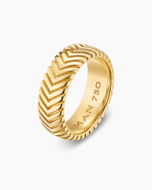 Mens Chevron Band Ring in 18K Yellow Gold, 8mm