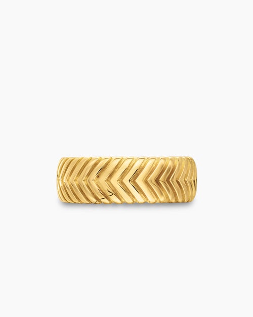 Mens Chevron Band Ring in 18K Yellow Gold, 8mm