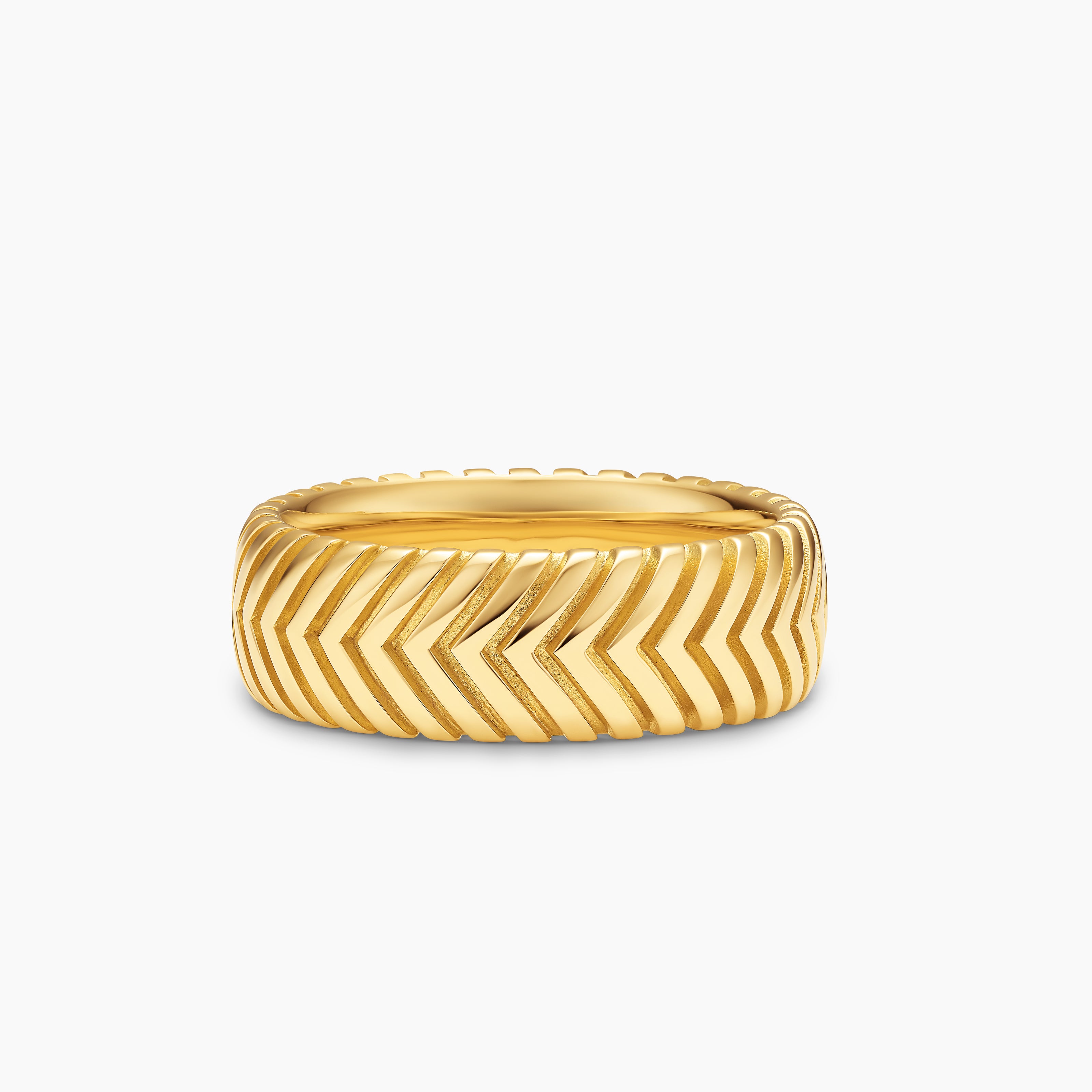 Mens Chevron Band Ring in 18K Yellow Gold, 8mm