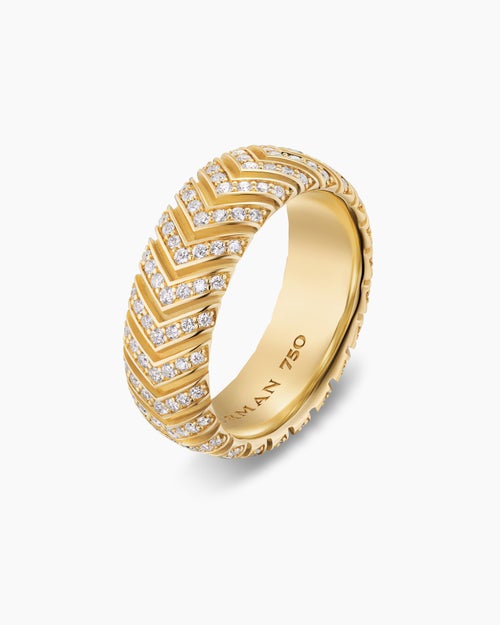 Mens Chevron Band Ring in 18K Yellow Gold, 8mm