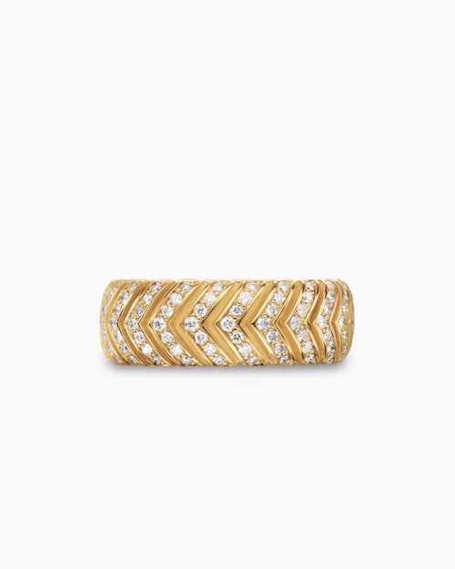 Mens Chevron Band Ring in 18K Yellow Gold, 8mm
