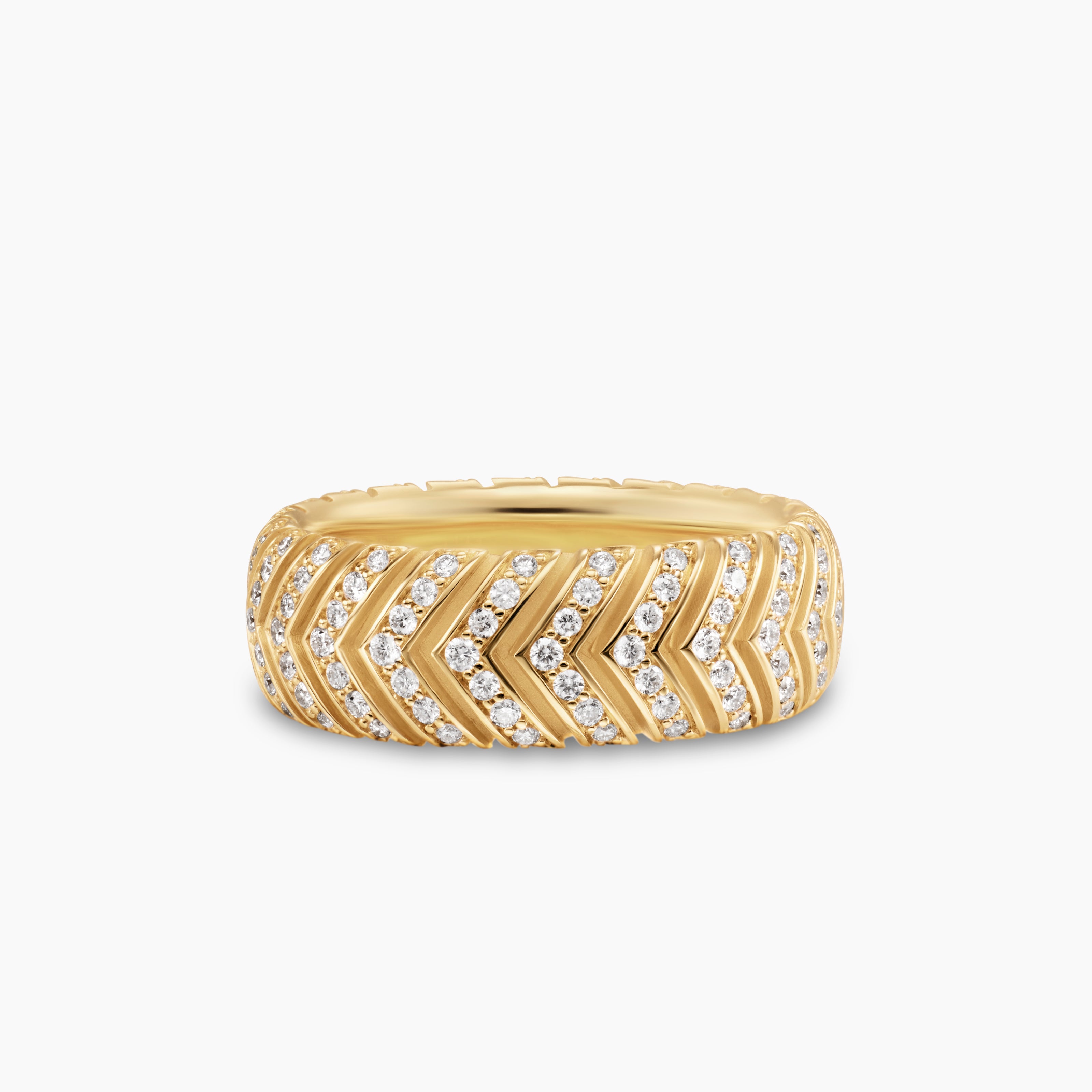 Mens Chevron Band Ring in 18K Yellow Gold, 8mm