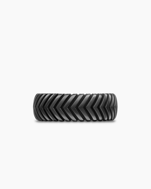 Chevron Band Ring in Sterling Silver with Black Diamonds, 8mm