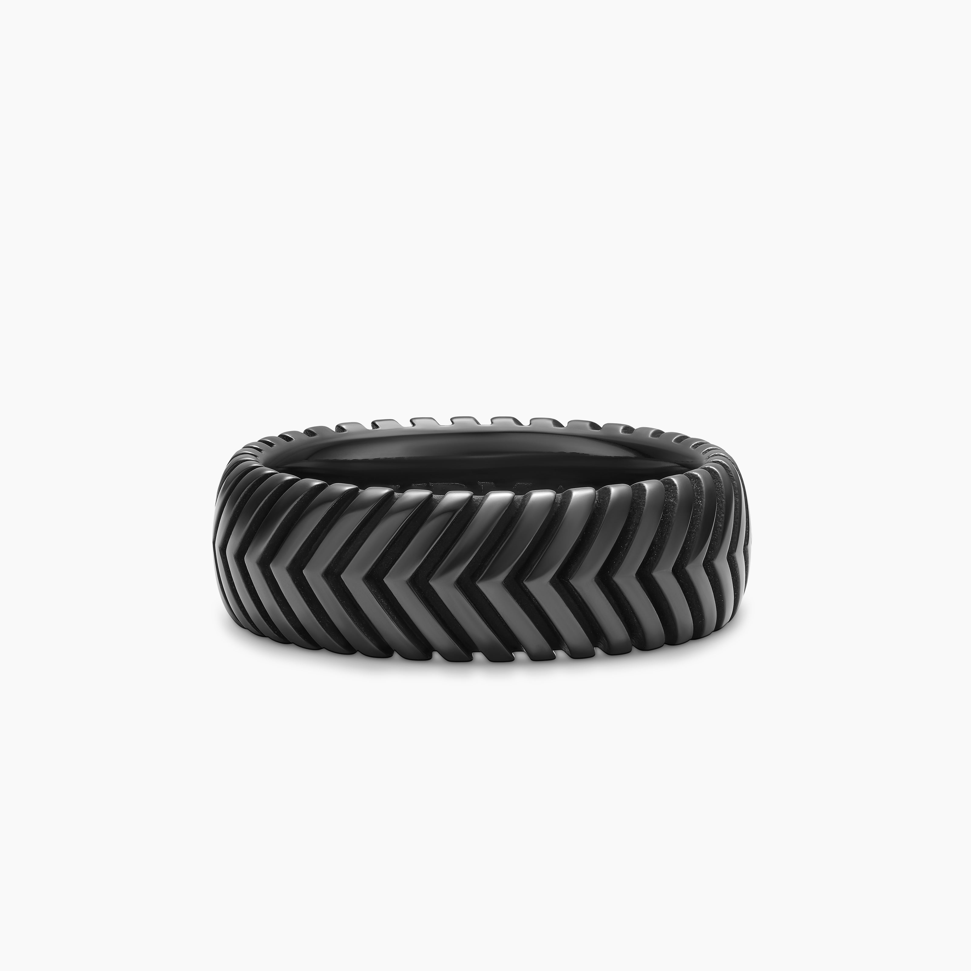 Mens Chevron Band Ring in Black Titanium, 8mm