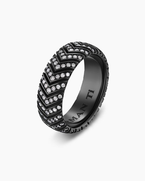 Mens Chevron Band Ring in Black Titanium, 8mm