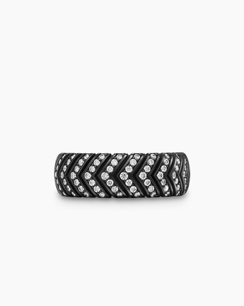 Mens Chevron Band Ring in Black Titanium, 8mm