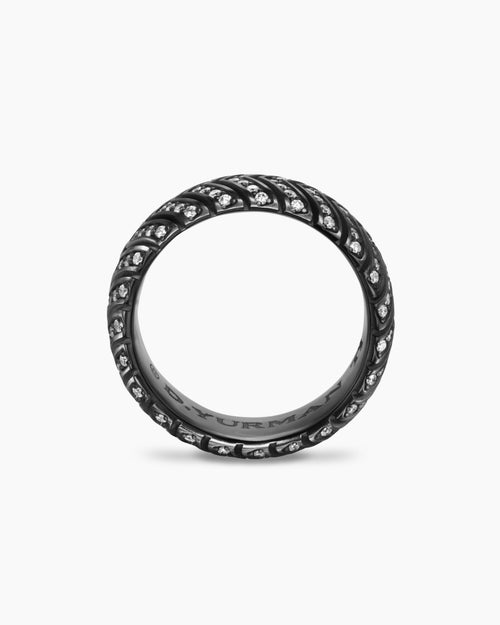 Mens Chevron Band Ring in Black Titanium, 8mm