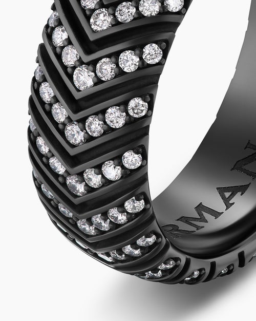 Mens Chevron Band Ring in Black Titanium, 8mm
