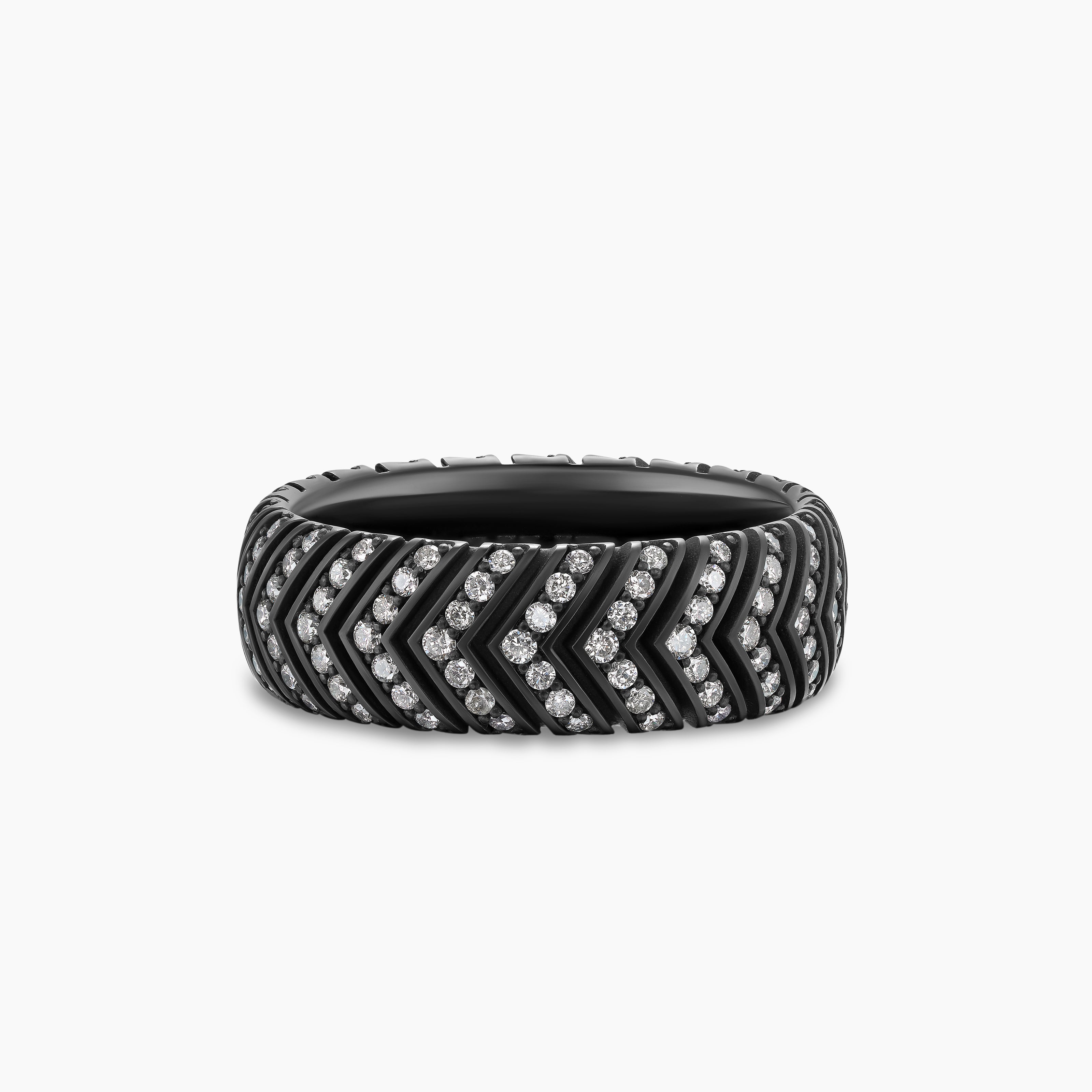 Mens Chevron Band Ring in Black Titanium, 8mm