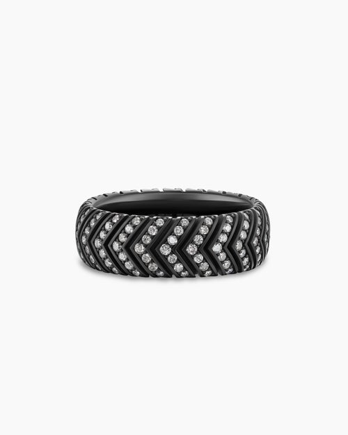 Mens Chevron Band Ring in Black Titanium, 8mm