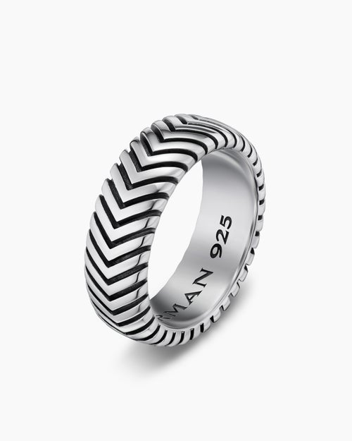 Mens Chevron Band Ring in Sterling Silver, 8mm