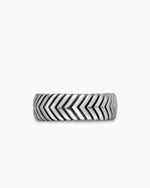 Mens Chevron Band Ring in Sterling Silver, 8mm