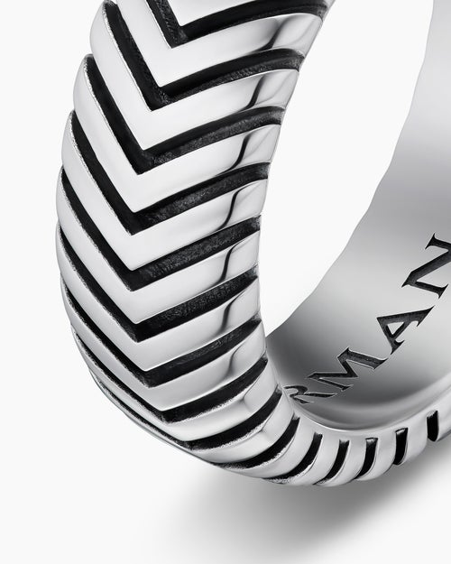 Mens Chevron Band Ring in Sterling Silver, 8mm