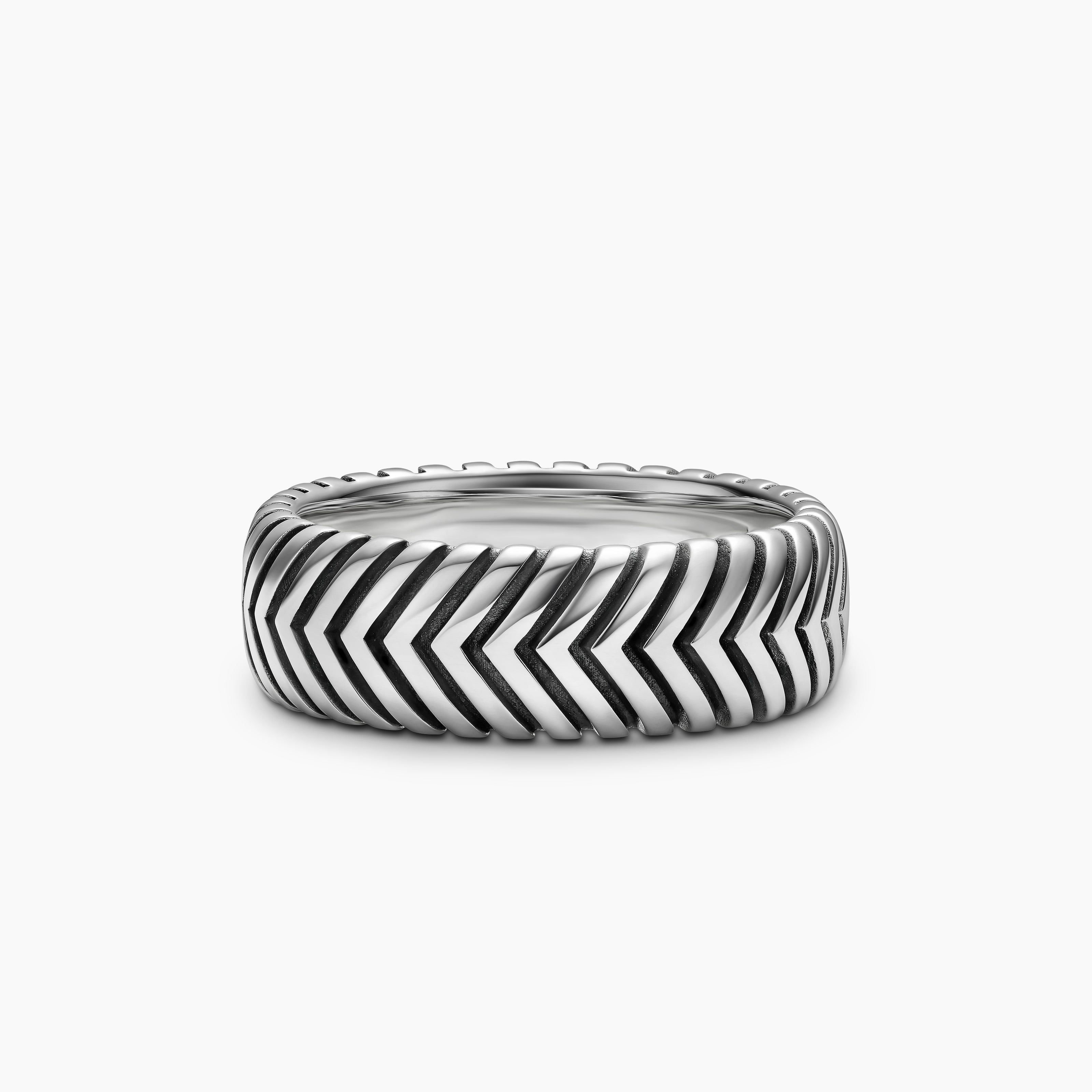 Mens Chevron Band Ring in Sterling Silver, 8mm