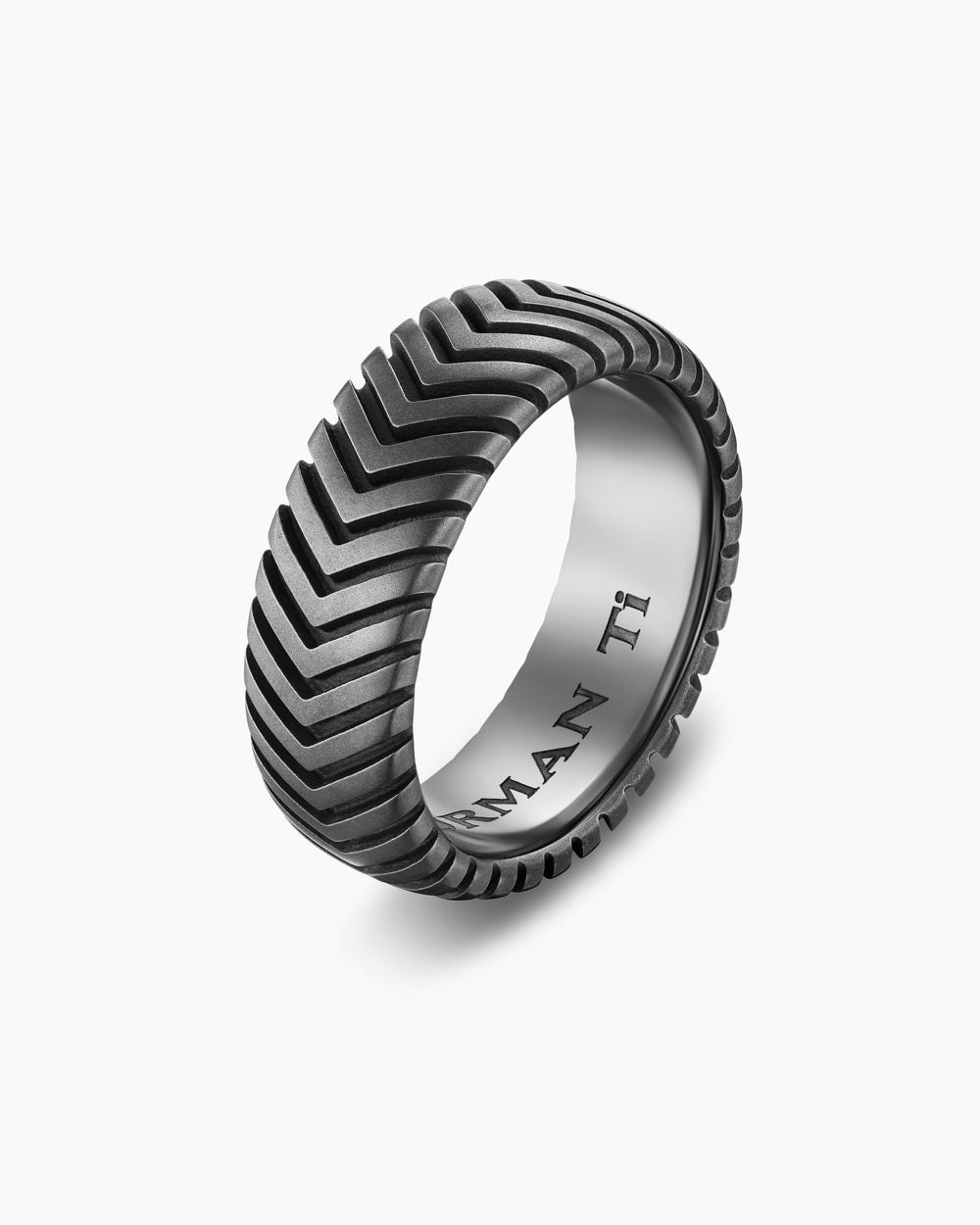 Mens Chevron Band Ring in Anthracite Titanium, 8mm