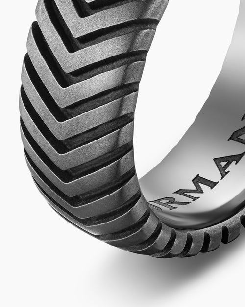 Mens Chevron Band Ring in Anthracite Titanium, 8mm