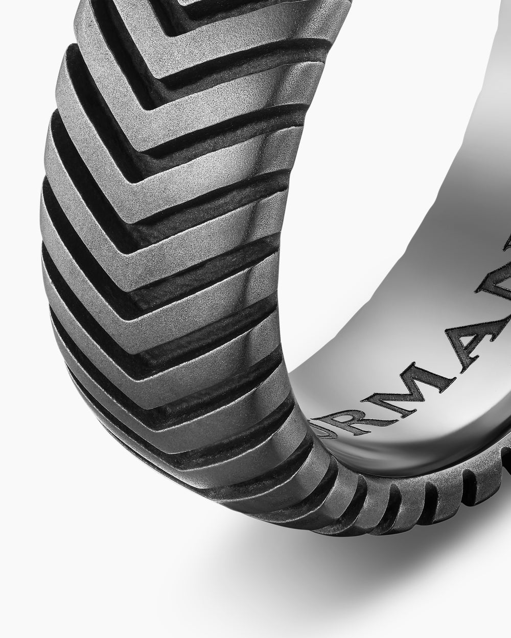 Mens Chevron Band Ring in Anthracite Titanium, 8mm