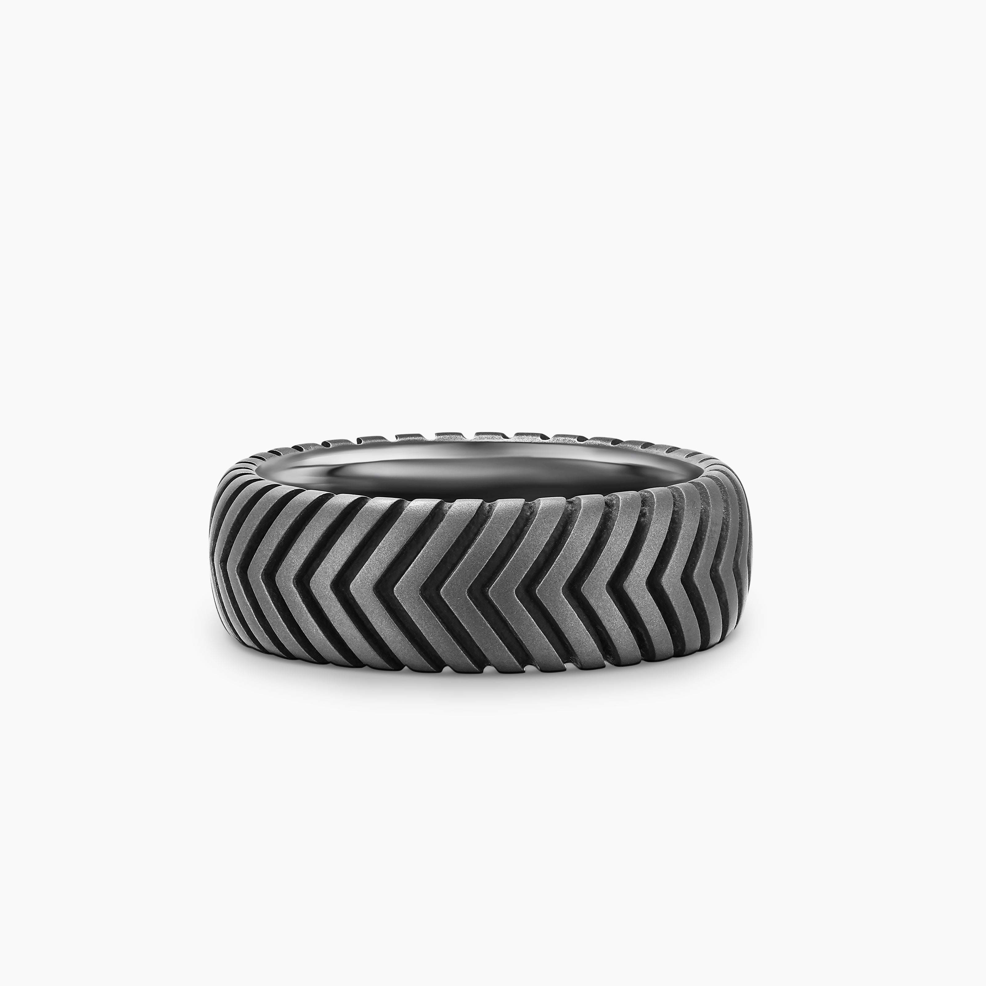 Mens Chevron Band Ring in Anthracite Titanium, 8mm