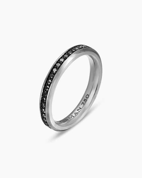 Mens Beveled Band Ring in 18K White Gold with Black Diamonds, 3.5mm