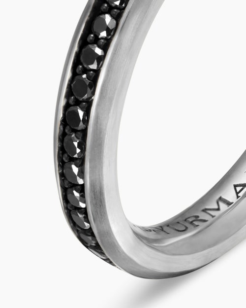 Mens Beveled Band Ring in 18K White Gold with Black Diamonds, 3.5mm
