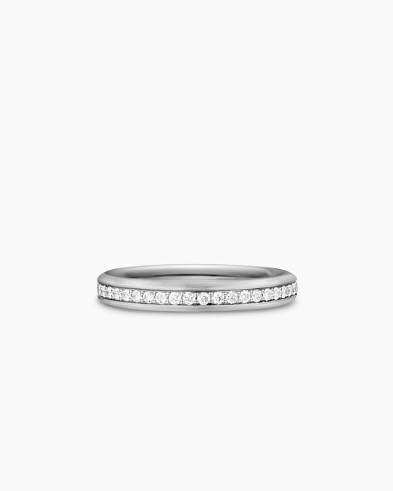 Bevelled Band Ring in 18K White Gold with Diamonds, 3.5mm