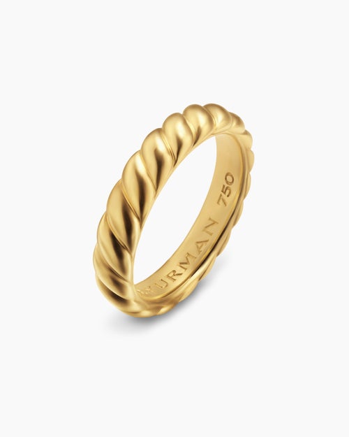 Mens Sculpted Cable Band Ring in 18K Yellow Gold, 5mm