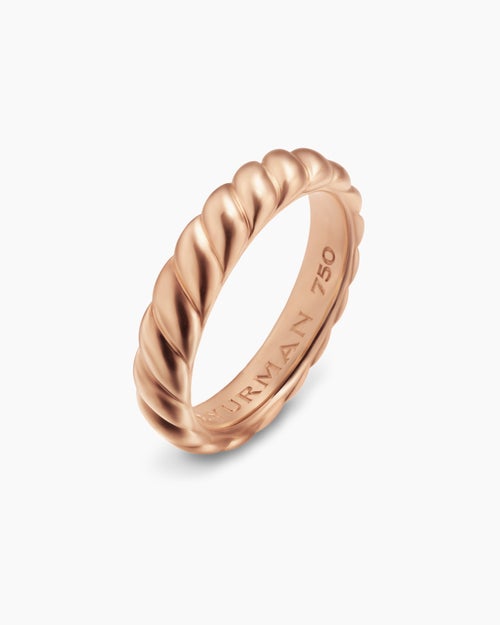 Mens Sculpted Cable Band Ring in 18K Rose Gold, 5mm