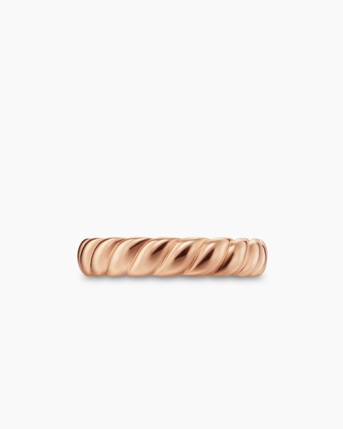 Mens Sculpted Cable Band Ring in 18K Rose Gold, 5mm