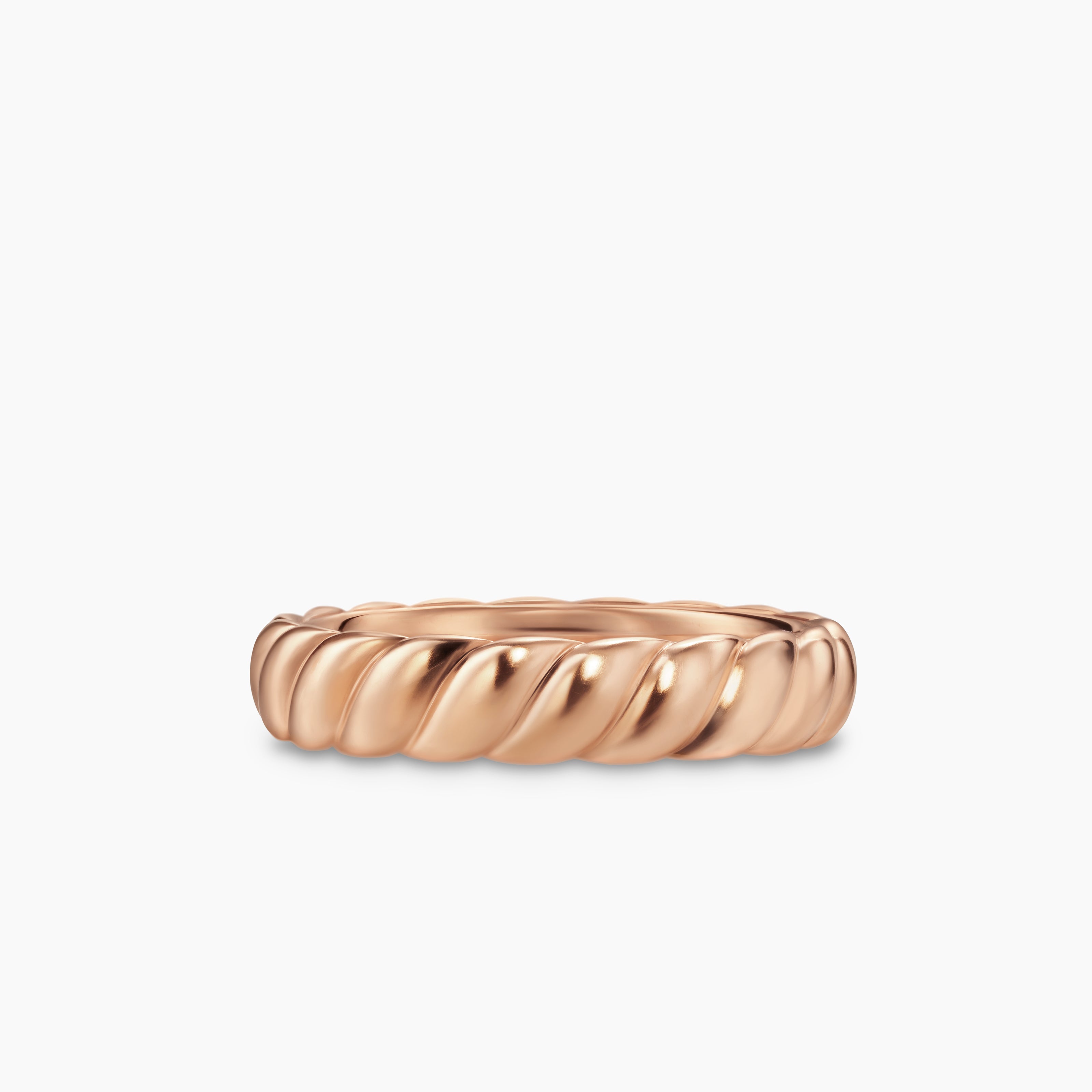 Mens Sculpted Cable Band Ring in 18K Rose Gold, 5mm