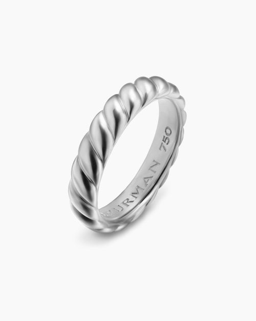 Mens Sculpted Cable Band Ring in 18K White Gold, 5mm