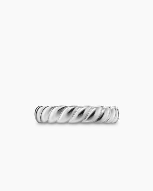 Mens Sculpted Cable Band Ring in 18K White Gold, 5mm