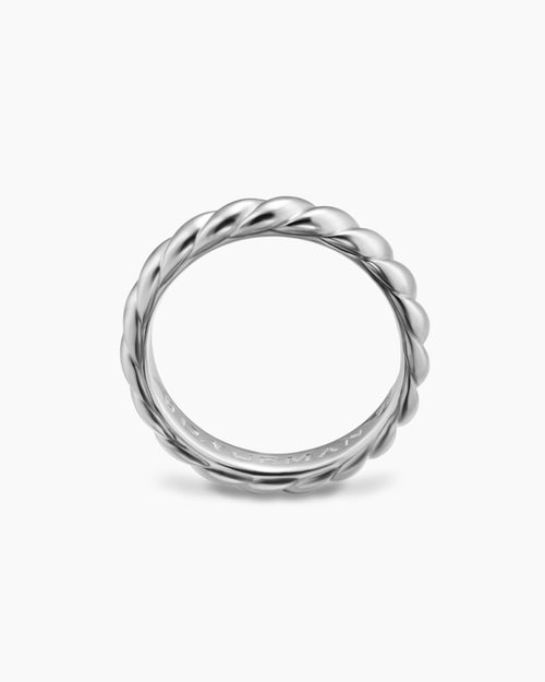 Mens Sculpted Cable Band Ring in 18K White Gold, 5mm
