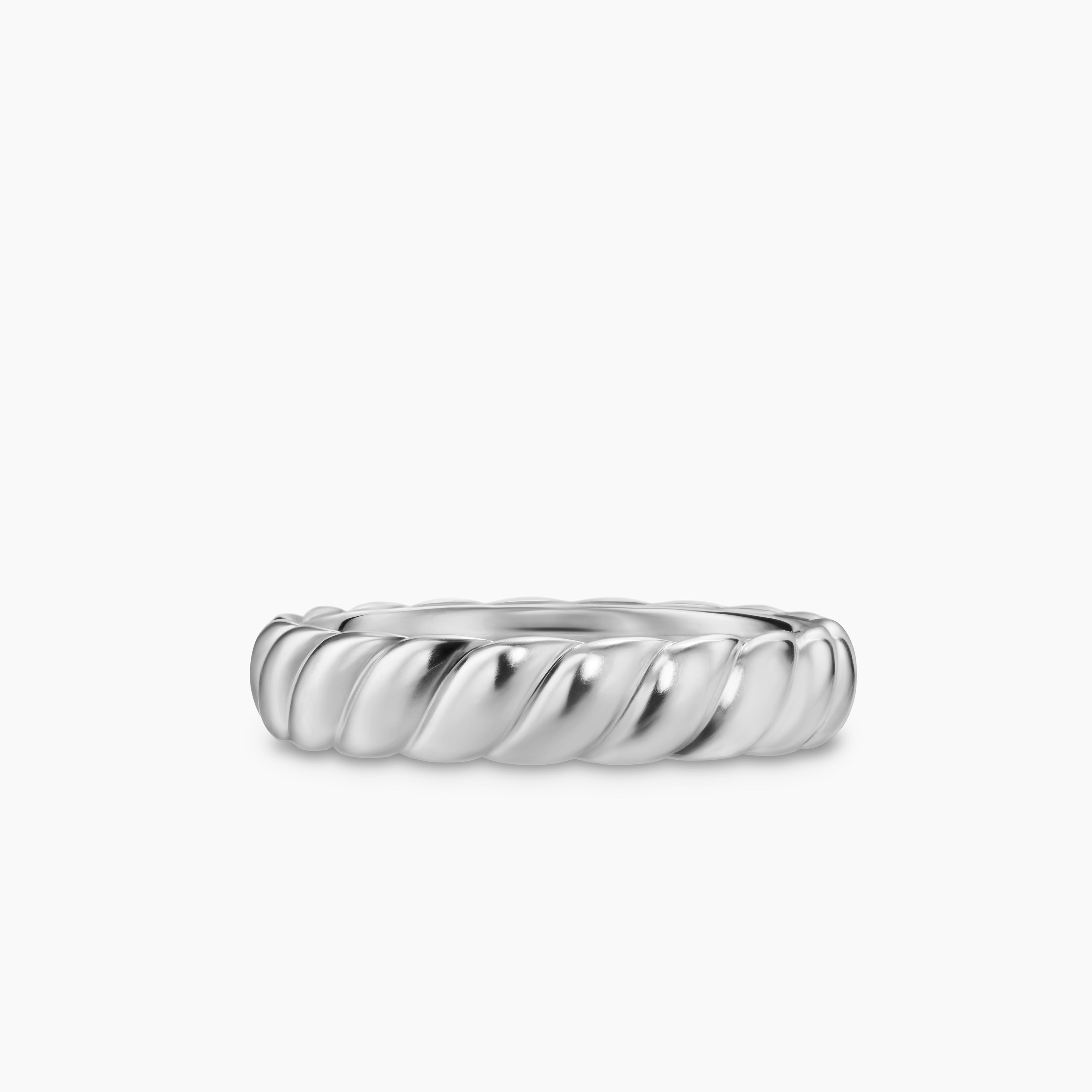 Mens Sculpted Cable Band Ring in 18K White Gold, 5mm