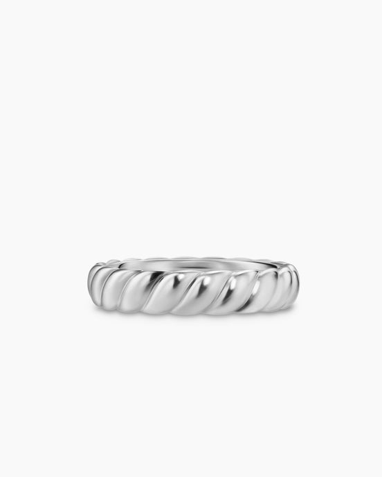 Sculpted Cable Band Ring in 18K White Gold, 5mm