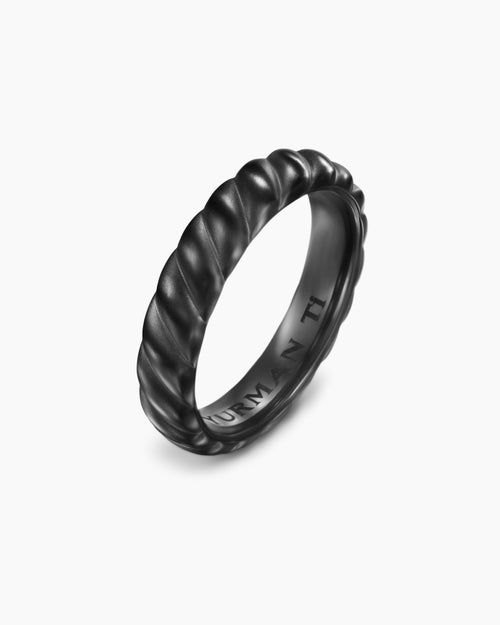Mens Sculpted Cable Band Ring in Black Titanium, 5mm