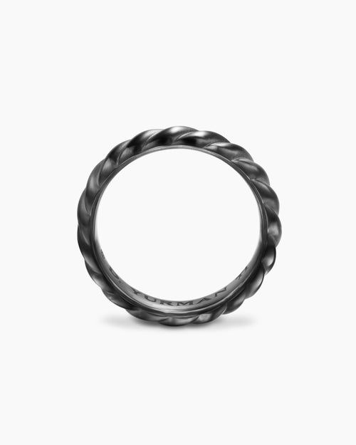 Mens Sculpted Cable Band Ring in Black Titanium, 5mm