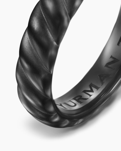 Mens Sculpted Cable Band Ring in Black Titanium, 5mm