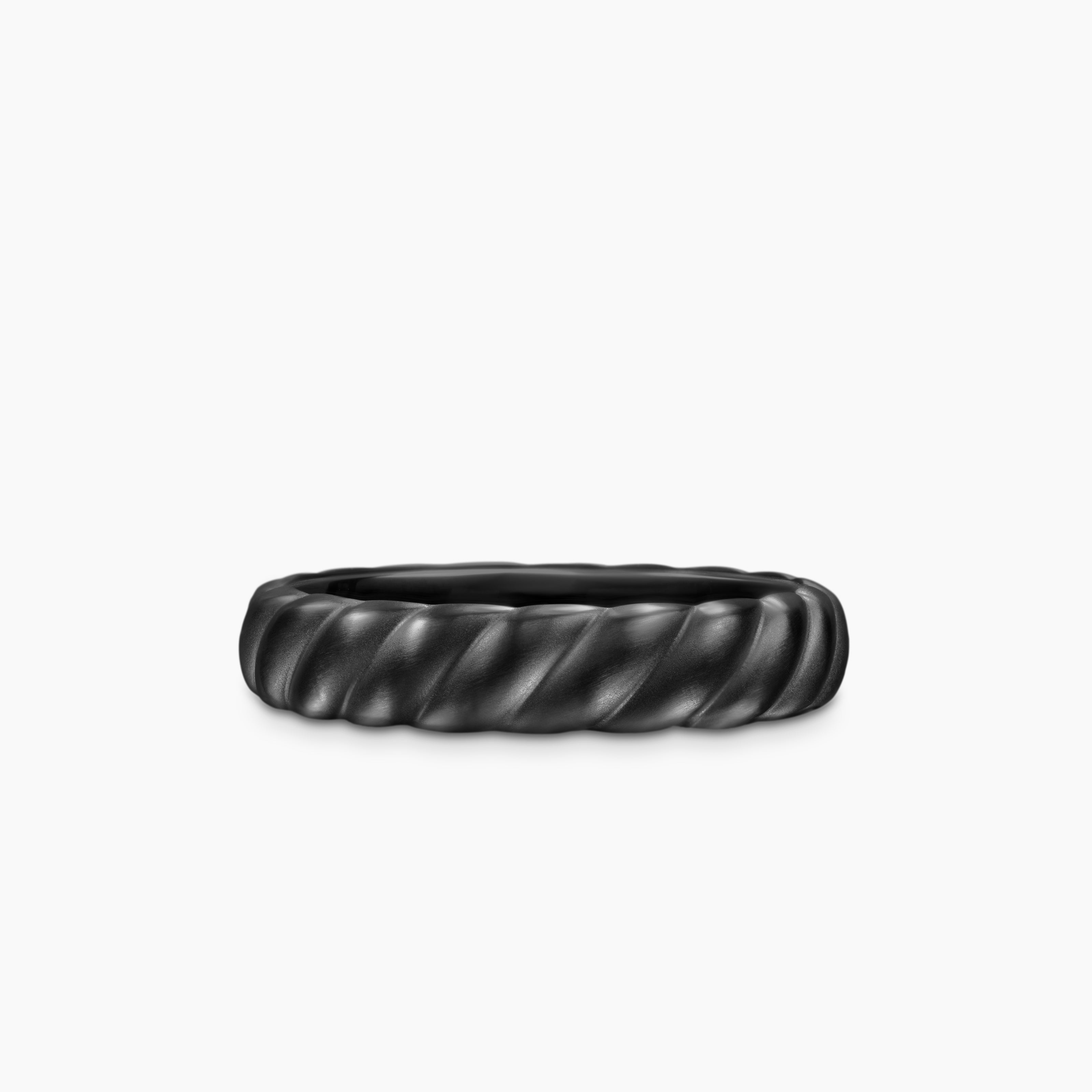 Mens Sculpted Cable Band Ring in Black Titanium, 5mm
