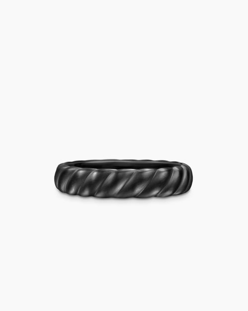 Mens Sculpted Cable Band Ring in Black Titanium, 5mm