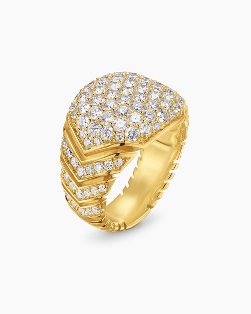 Mens Chevron Signet Ring in 18K Yellow Gold, 18mm