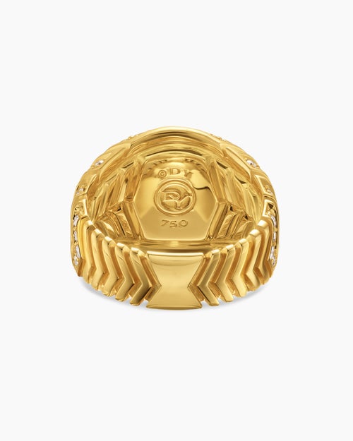 Mens Chevron Signet Ring in 18K Yellow Gold, 18mm
