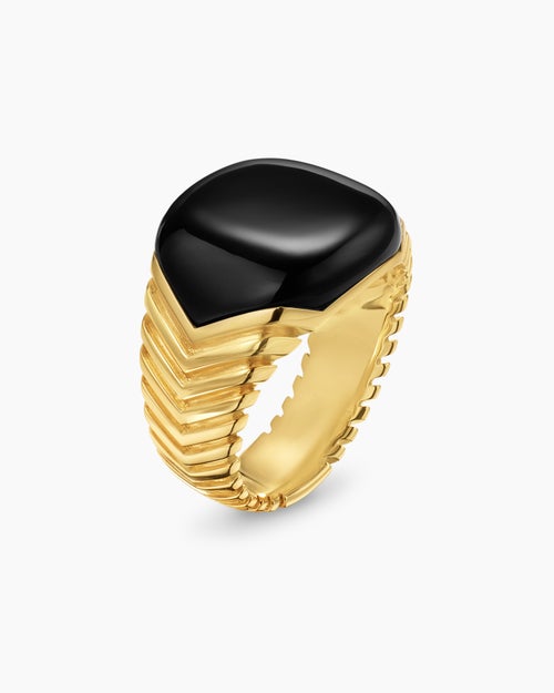 Mens Chevron Signet Ring in 18K Yellow Gold, 18mm