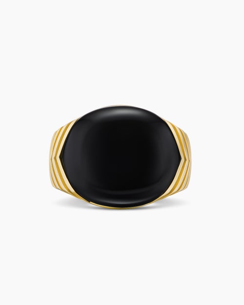 Mens Chevron Signet Ring in 18K Yellow Gold, 18mm