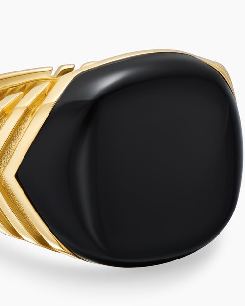 Mens Chevron Signet Ring in 18K Yellow Gold, 18mm