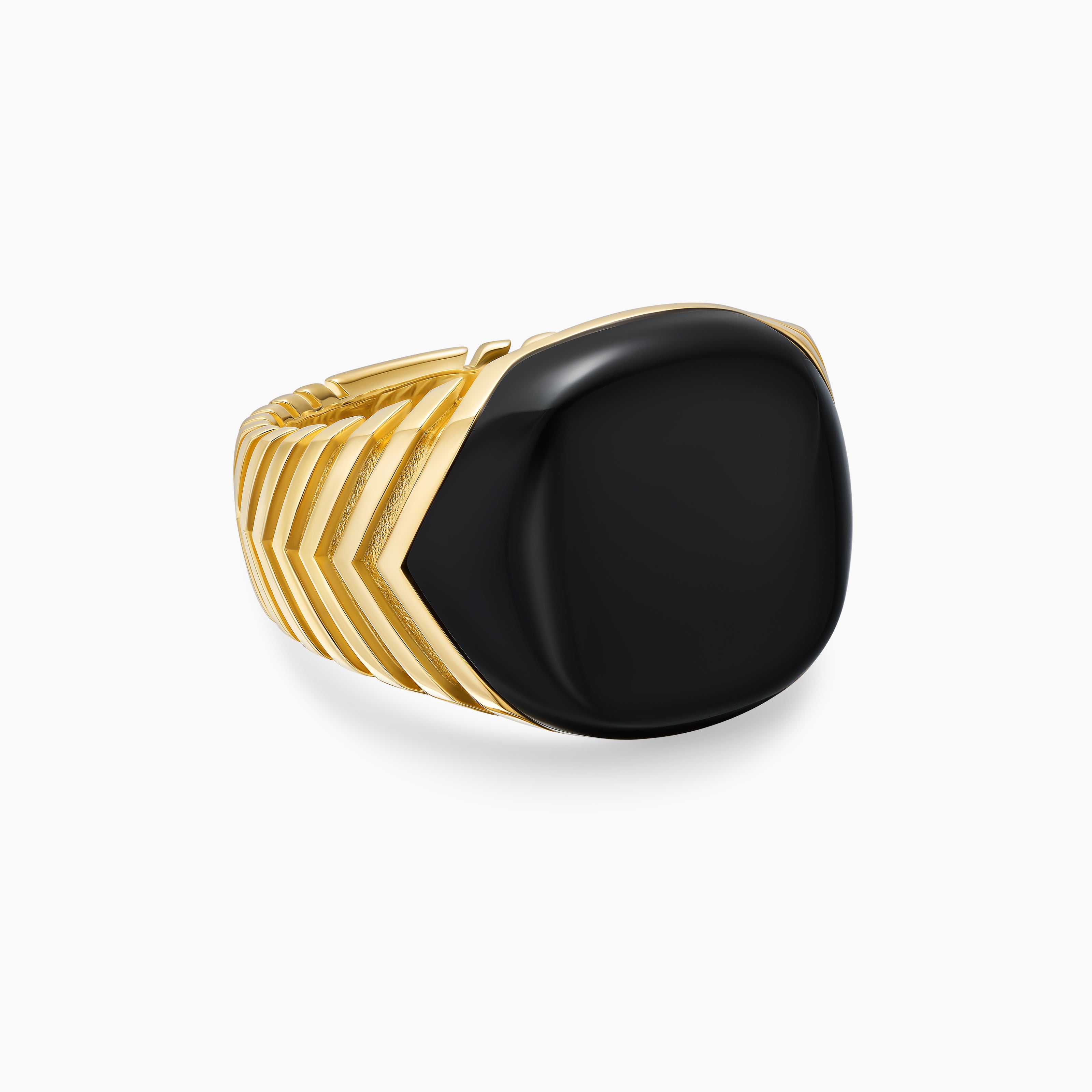 Mens Chevron Signet Ring in 18K Yellow Gold, 18mm