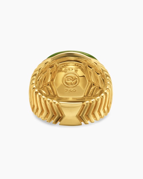 Mens Chevron Signet Ring in 18K Yellow Gold with Nephrite Jade, 18mm