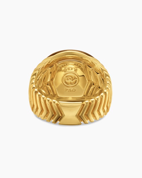 Mens Chevron Signet Ring in 18K Yellow Gold, 18mm