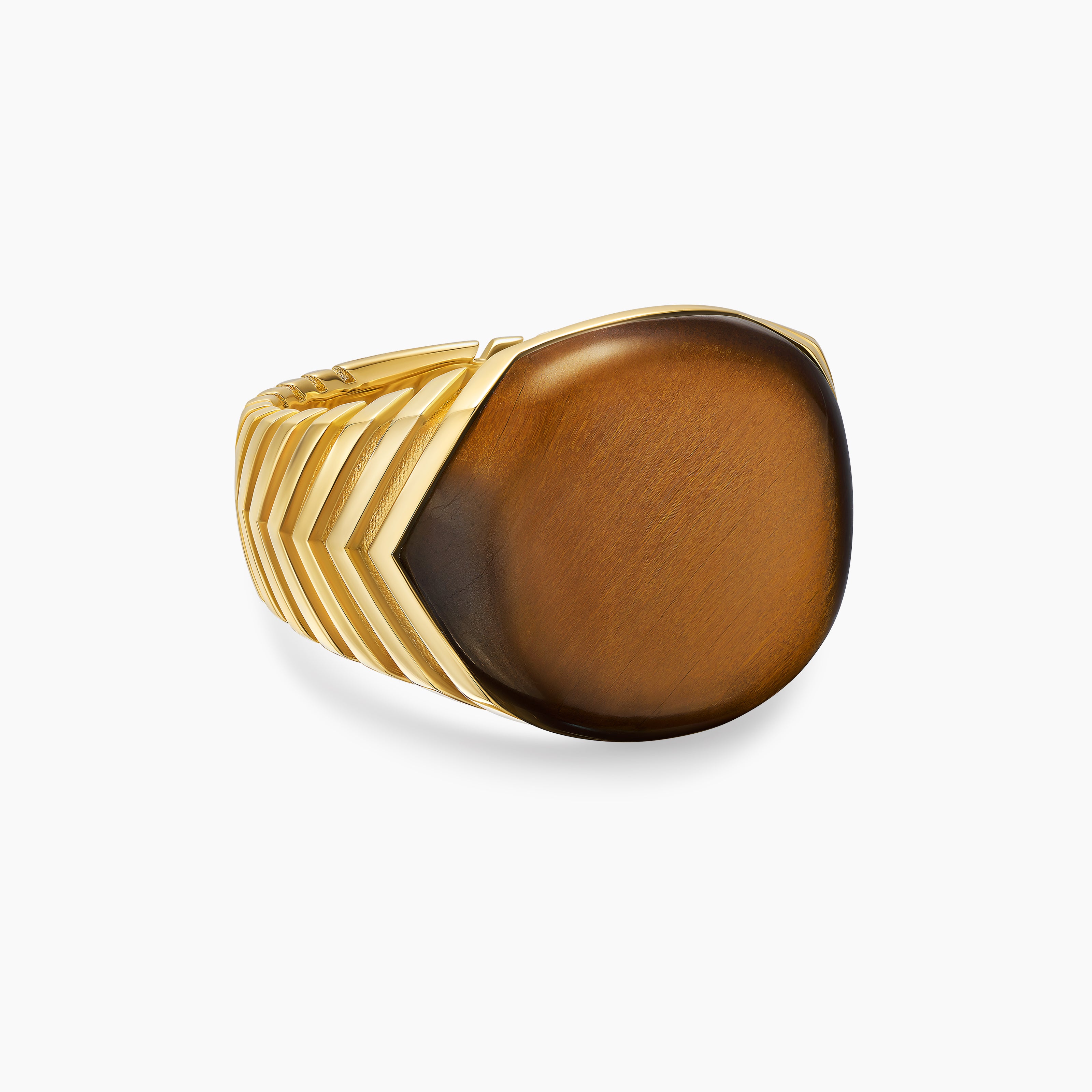 Mens Chevron Signet Ring in 18K Yellow Gold, 18mm