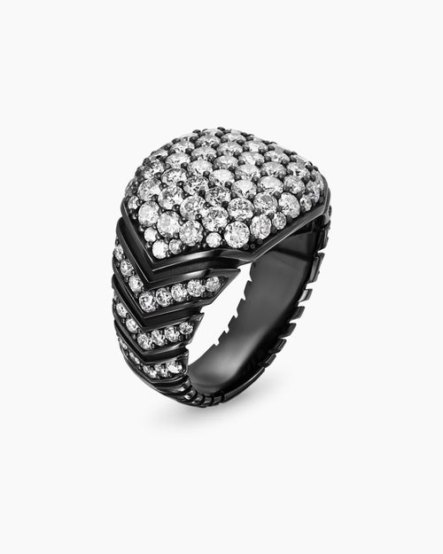 Mens Chevron Signet Ring in Black Titanium, 18mm