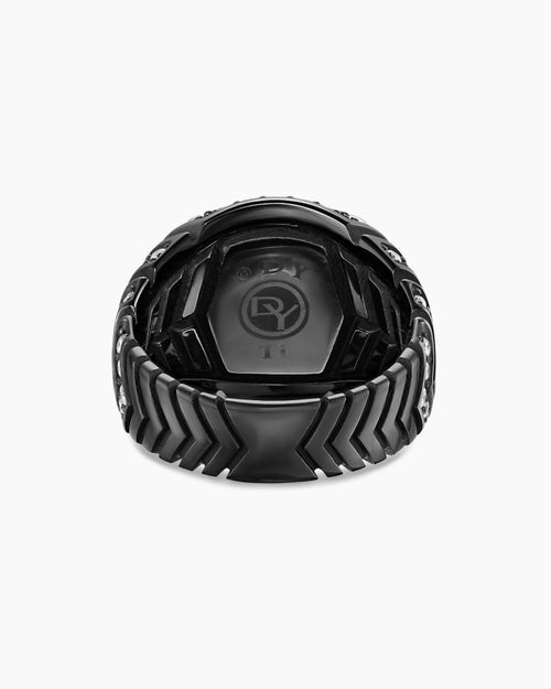 Mens Chevron Signet Ring in Black Titanium, 18mm